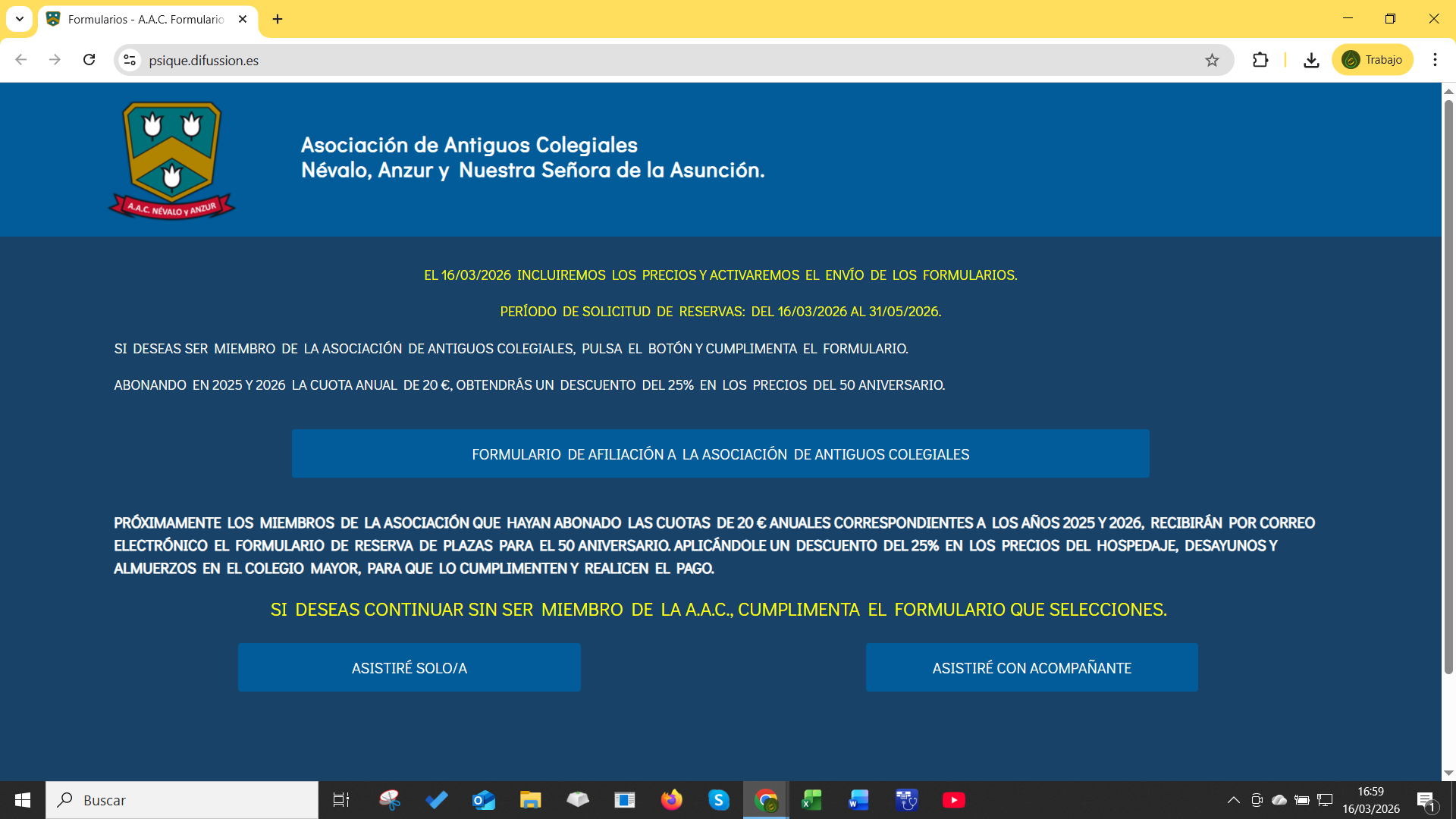 16/03/2026 – Formularios activados para reservas.